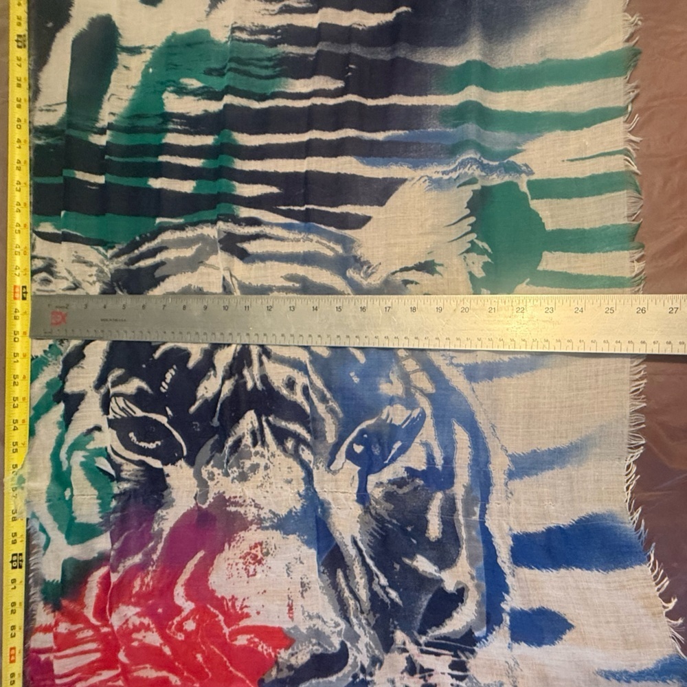 Vintage Multicolor Animal Tiger Rectangle Scarf Wrap Red Blue Green Purple - Picture 4 of 7